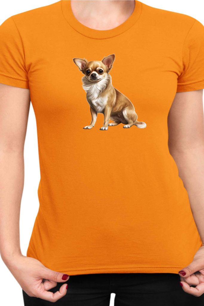 Damen T-Shirt Dogs Breeds Chihuahua Dog Breed 006, Lady L / Orange