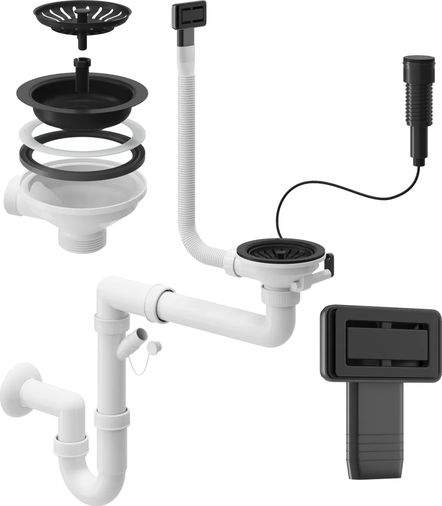 Sifone Automatico Salvaspazio Nero Rettangolare - Design Moderno