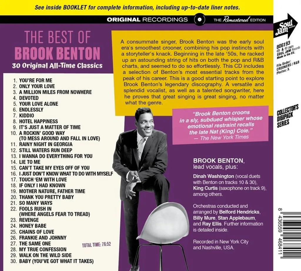 Compilation Brook Benton 30 Succès Originaux Qualité Audio Supérieure