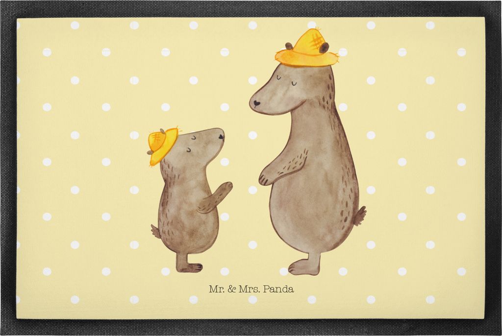 Mr. & Mrs. Panda Schmutzfangmatte Bären mit Hut 50 x 75 cm - Gelb Pastell - Geschenk, Vatertag, Fussmatte, Muttertag, Familie, Papa, Türmatte, Bo...