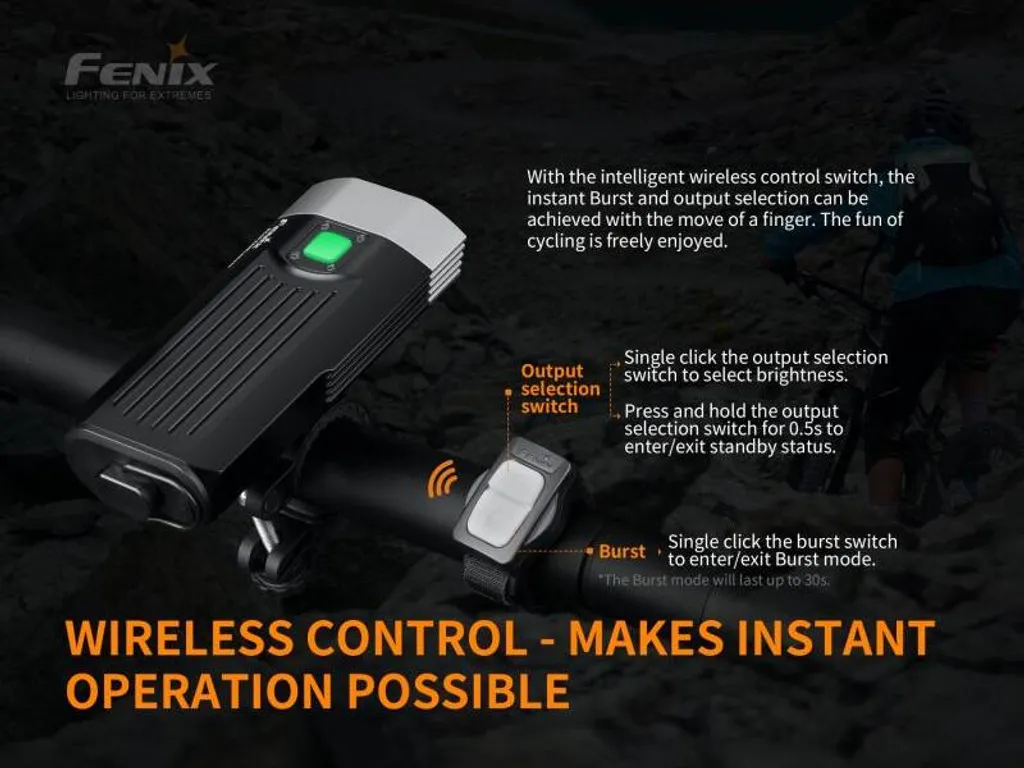 Lampe de vélo Fenix BC30 V2.0 double faisceau et commande déportée sans fil