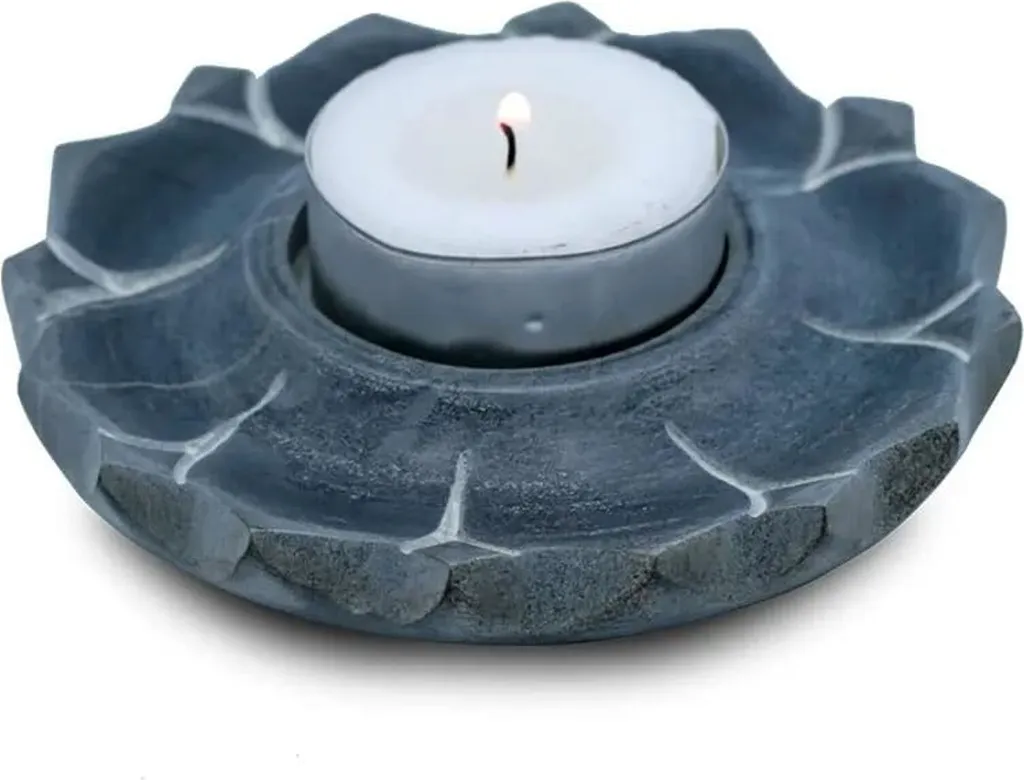 Porte-Encens Fleur de Lotus en Pierre Grise - Set de 3 Bougeoirs Zen