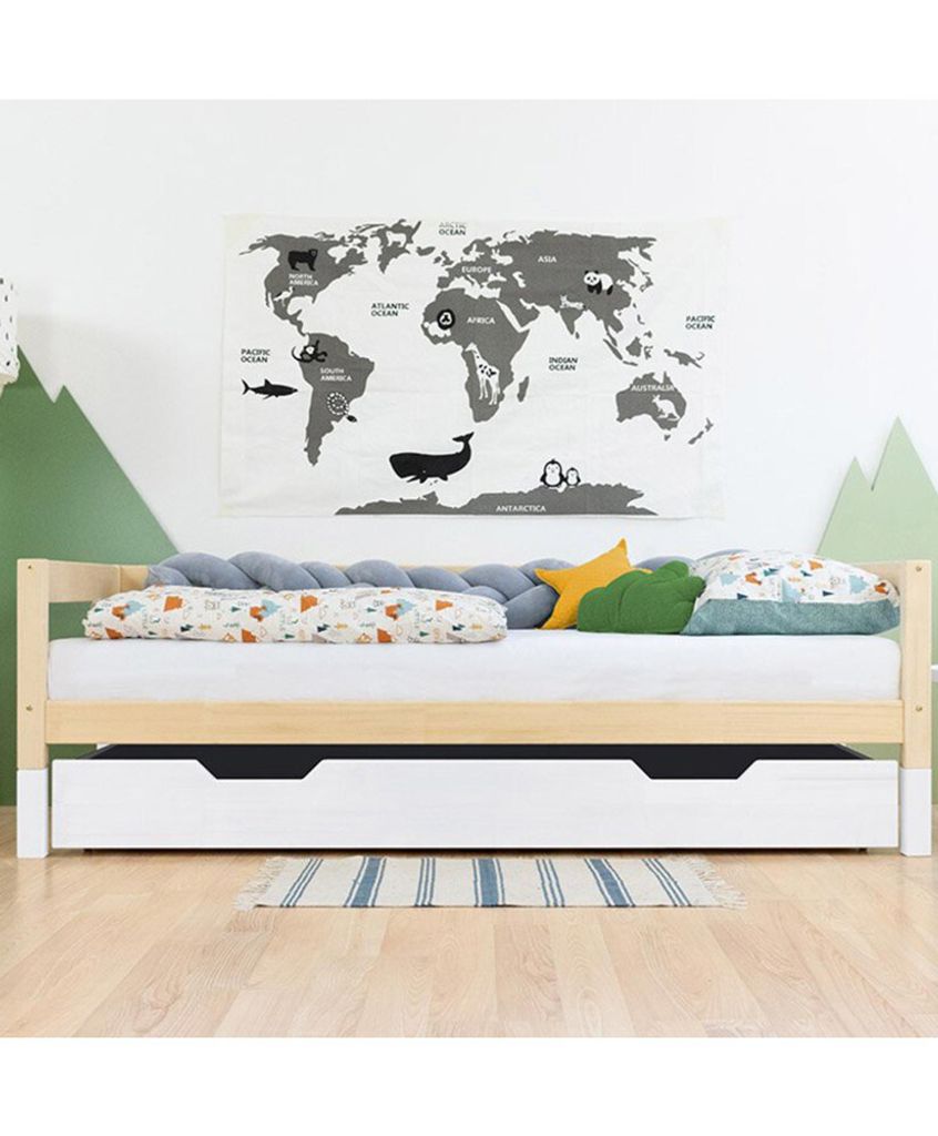 Under Bed Wooden Drawer with two cutouts BUDDY on Wheels - Natural decor - With slack - 70 x 140 cm (under bed 70 x 160 cm)