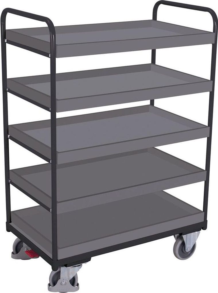 VARIOfit Etagenwagen, hoch mit 5 Ladeflächen, umrandet 965x655mm Anthrazitgrau RAL 7016