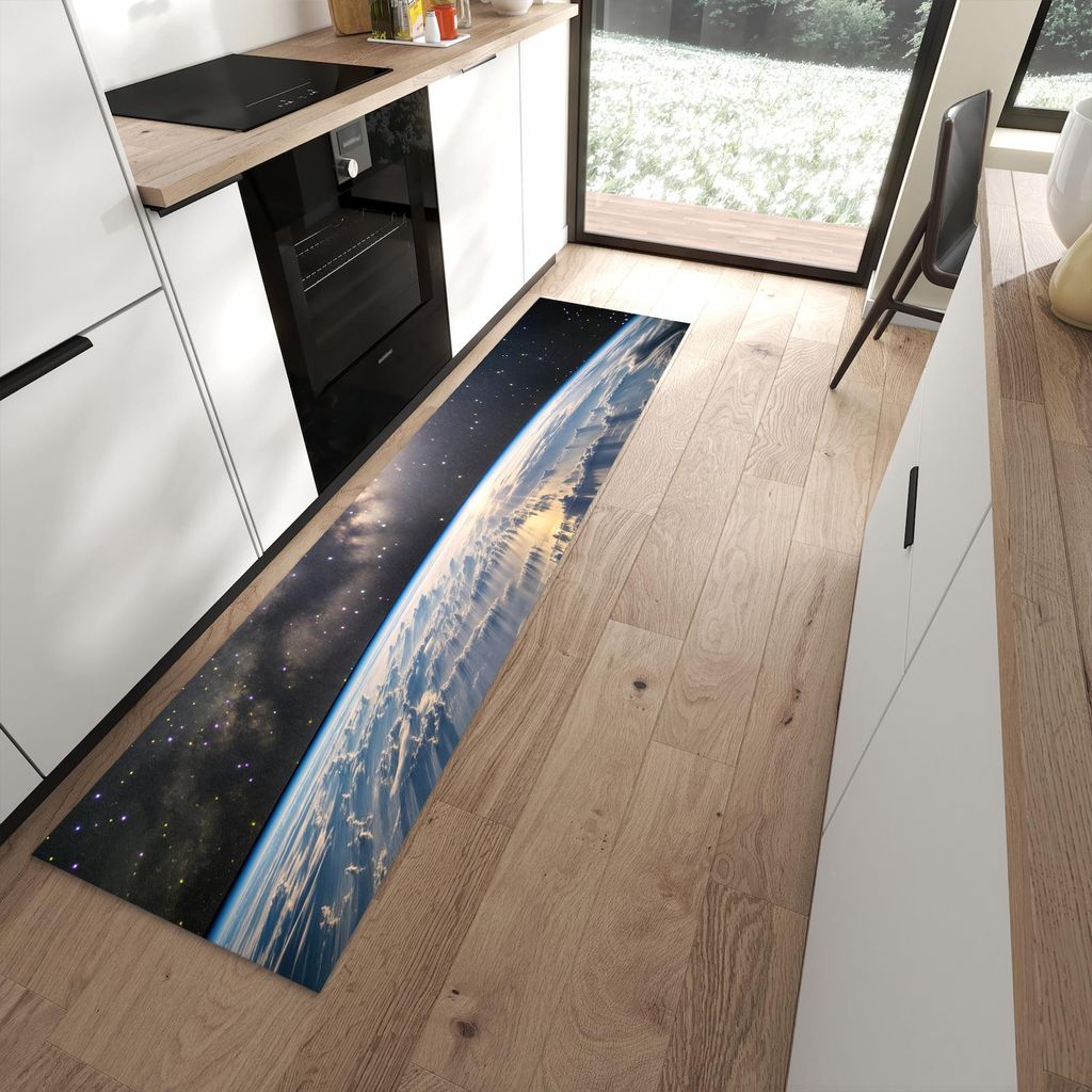 Küchenteppich 60x240cm rutschfest & abwischbar PVC Läufer - Weltall Sonnenaufgang