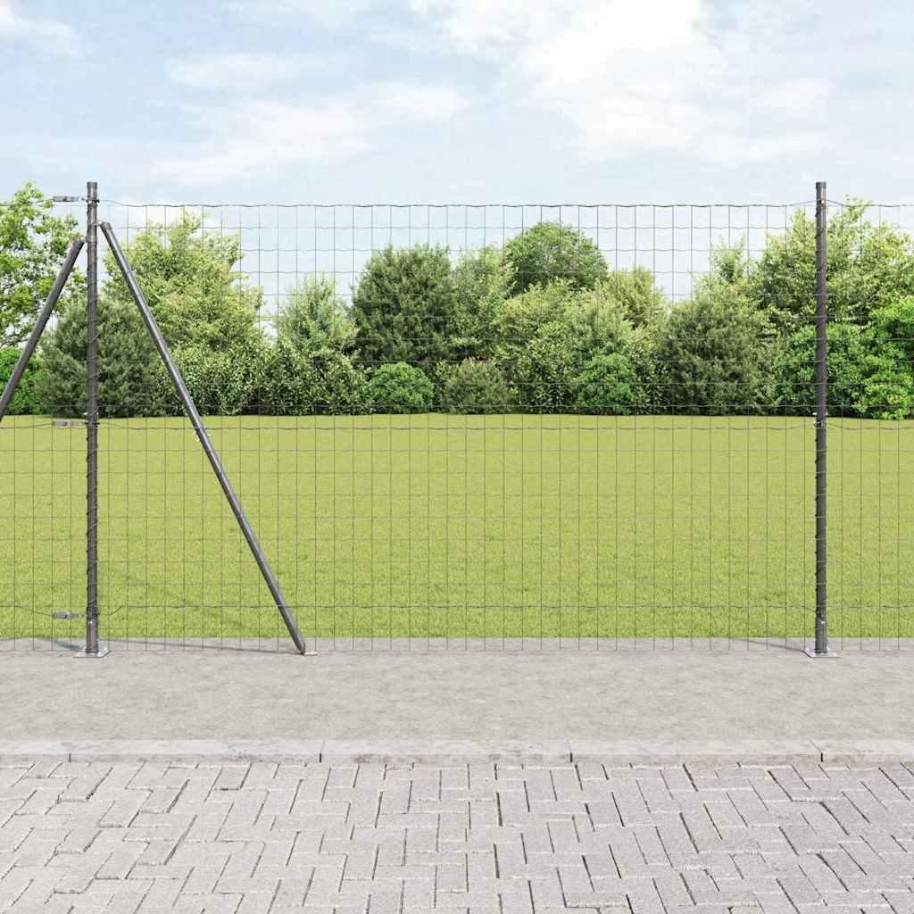 Zaun mit Pfosten Grau 1,6 x 10 m Stahl und PVC