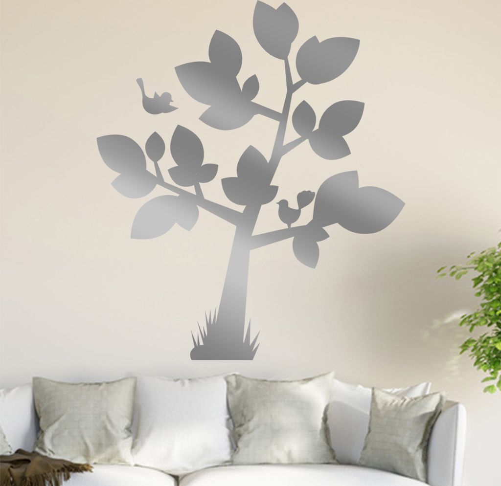 Baum mit großen Blättern - Vögel Wandtattoo in 6 Größen - Wandaufkleber Wall Sticker - Dekoration, Küche, Wohnzimmer, Schlafzimmer, Badezimmer