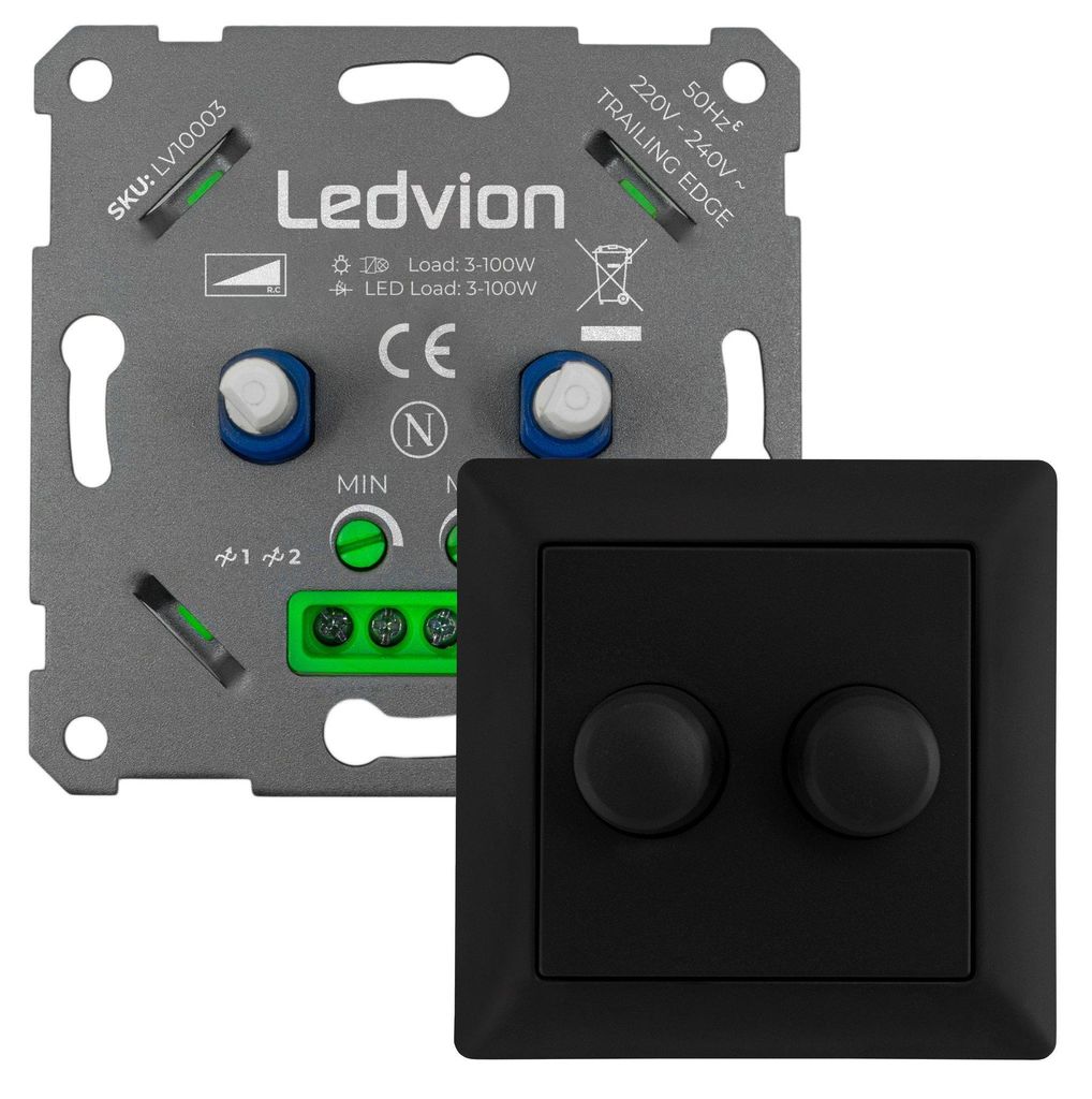 Ledvion LED Doppeldimmer Schalter 100W 240V schwarz Produktbild 