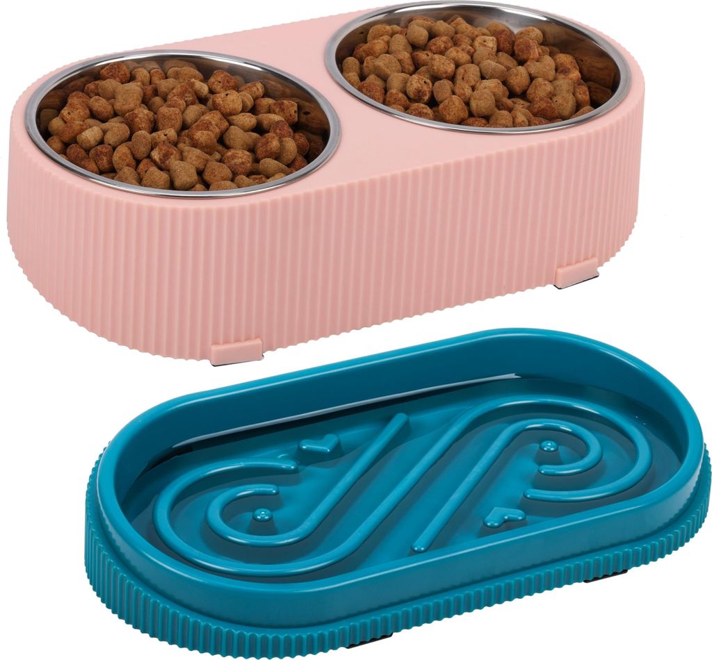 Belle Vous Rosa Wasser- & Hundenapf Erhöht - 2 x 350 ml Hundenapf Edelstahl mit 30.5 x 15 x 9 cm Erhöhtem Rutschfestem Ständer - Wasser-/Hundenapf