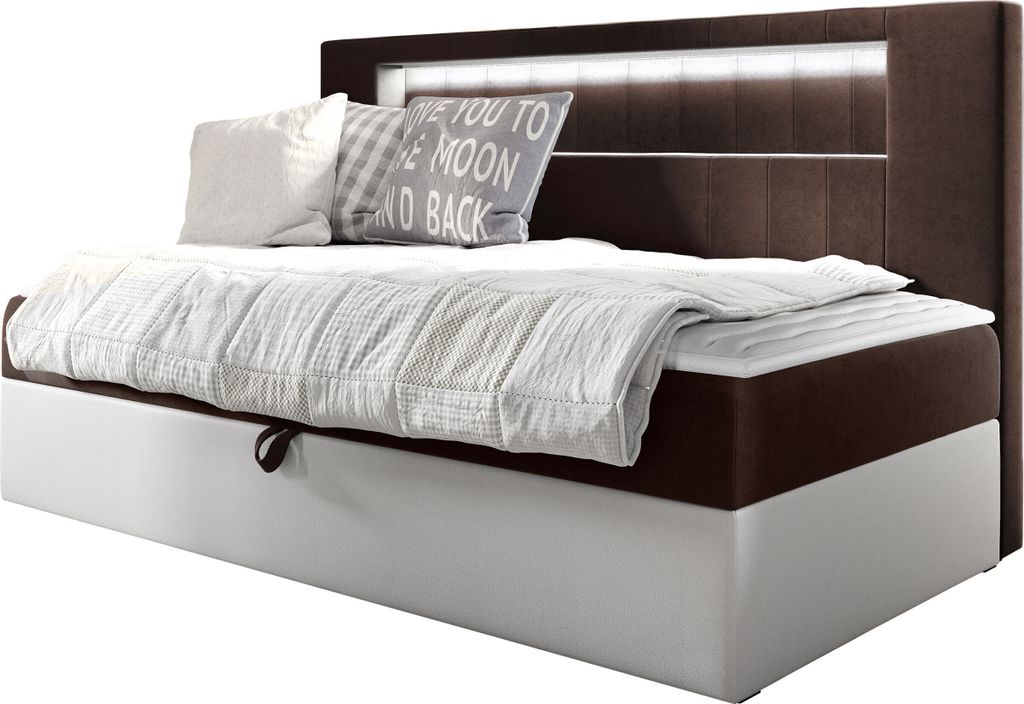 MIRJAN24 Boxspringbett Gold Junior 2 100x200, Einzelbett mit Bonellfederkern, Härtegrad - H3 (Farbe: Soft 017 + Fresh 04)