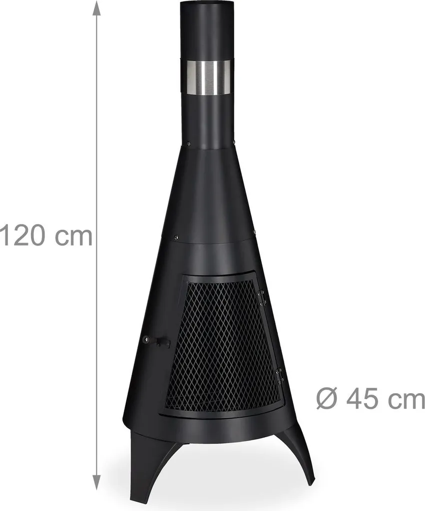 Poêle d'extérieur noir haute température avec grille de protection 60cm