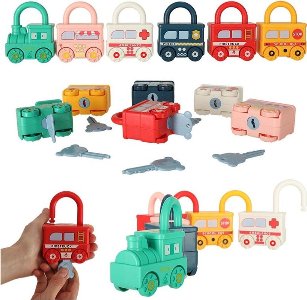 Educational Puzzle Spielzeugautos mit Vorhängeschloss Wagen Produktbild 