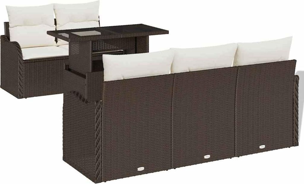 vidaXL Gartensofa-set mit Kissen 6 pcs Braun Poly-Rattan