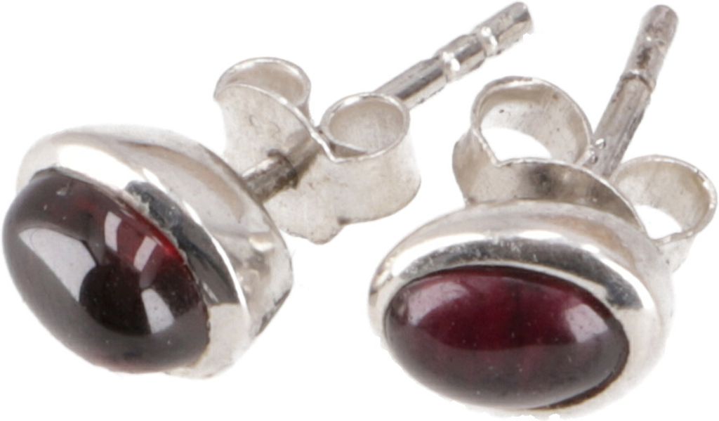 Indische Silber Ohrstecker, Ovale Boho Ohrstecker - Granat, Silber-Farben, SterlingSilber, 0,8*0,5 cm, Silberohrringe