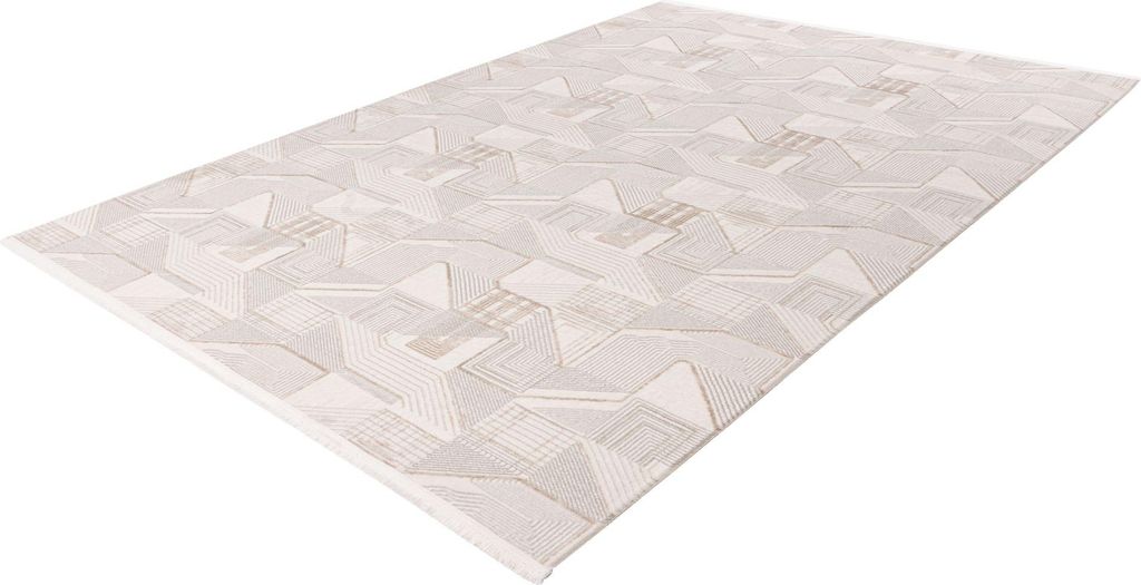 Pierre Cardin Jardin modernes Rautenteppich 3D 100%.Polyacryl mit Fransen 80x150 cm beige silber