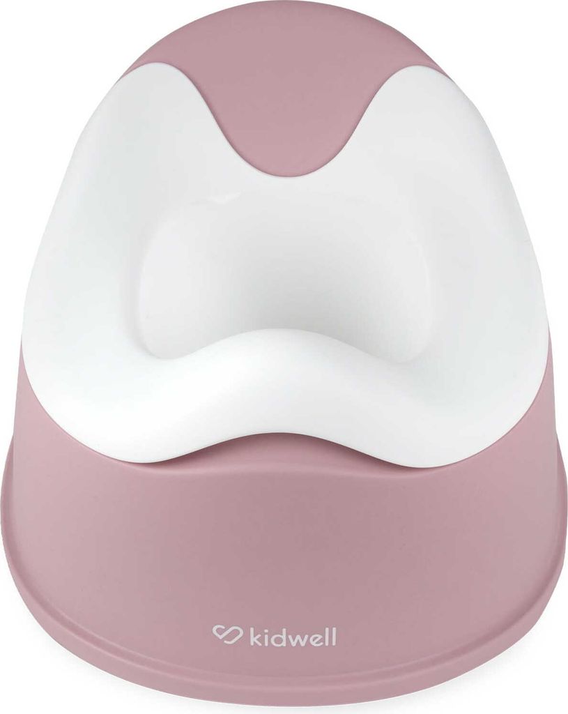 A pink and white potty for a baby.