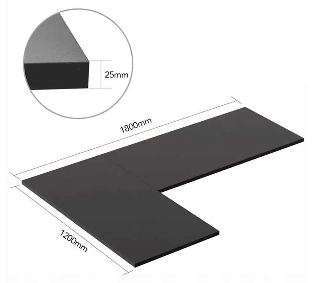 Plateau de table noir robuste 180 x 120 cm, finition mate PR18012-BlackV2