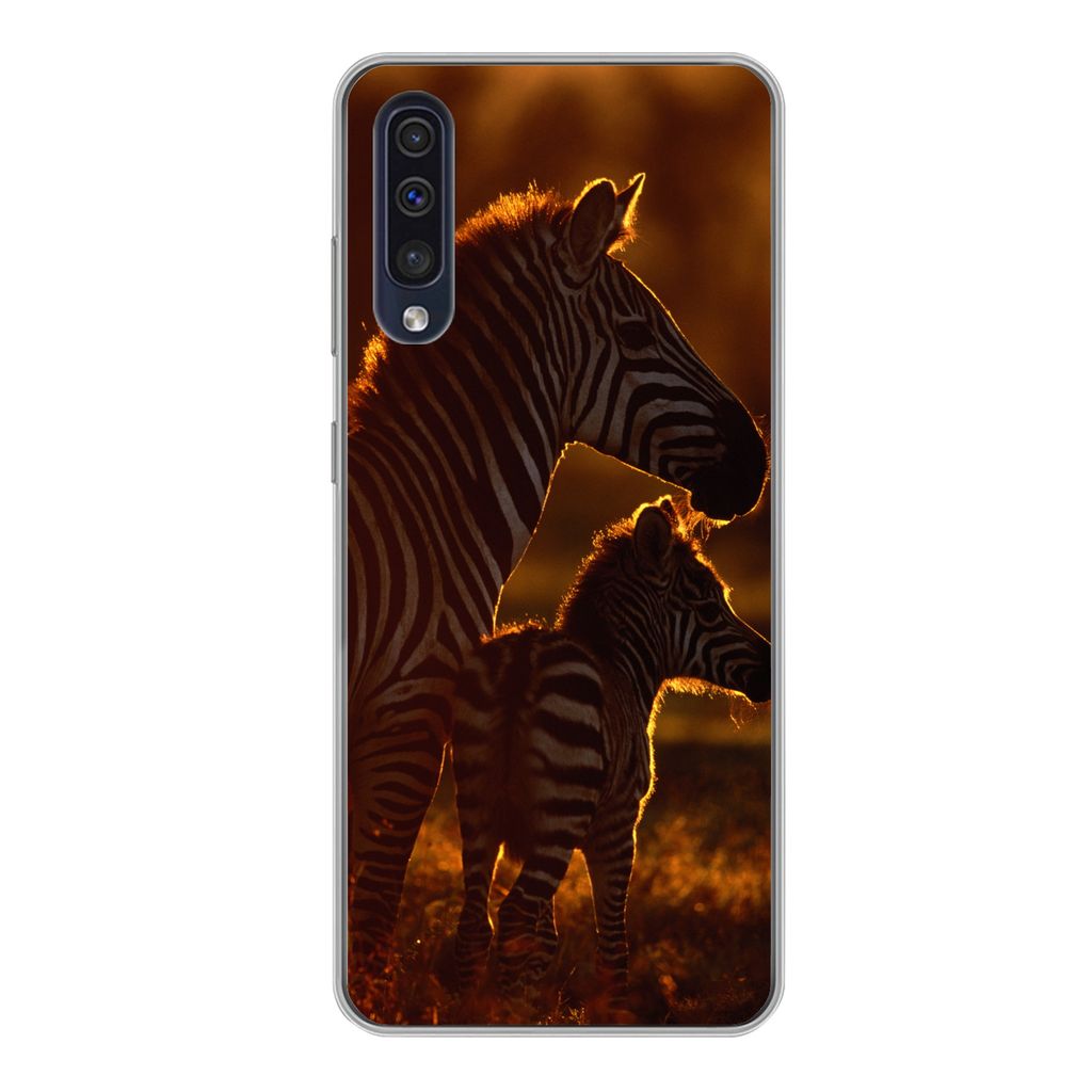 MuchoWow Handyhülle Schutzhülle Hülle für Samsung Galaxy A50 Zebra - Sonne - Fohlen Silikon Softcase Handy Hülle - Mobiltelefonhülle