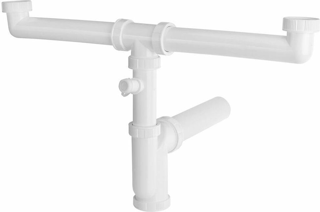 Bruckner Spülensiphon mit Anschluss an Waschmaschine 6/4“, für Doppelspülen, DN50, Weiß