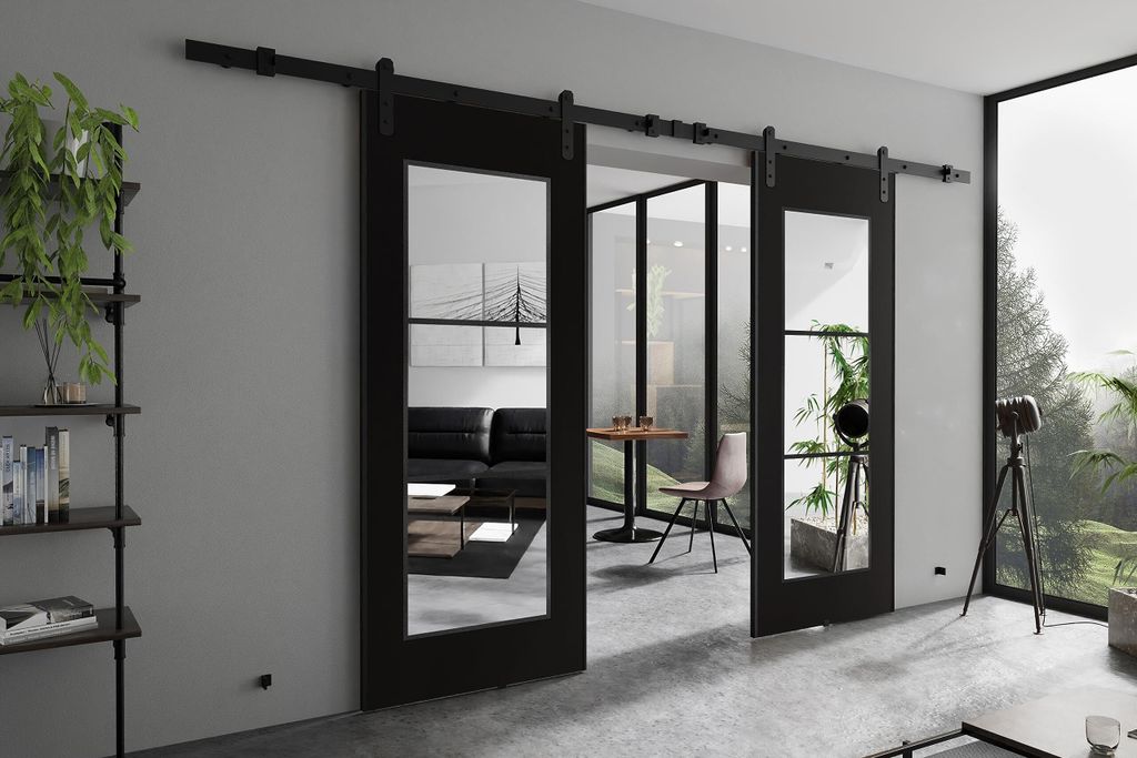 KIER FURNITURE POLI DUO Wandhalterung Schiebetür – 212x205x1,6 cm - Schwarz