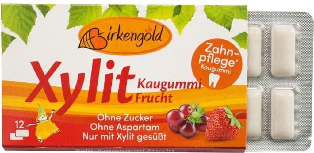 GUMA DO ŻUCIA Z KSYLITOLEM O SMAKU OWOCOWYM 12 SZTUK (17 g) - BIRKENGOLD