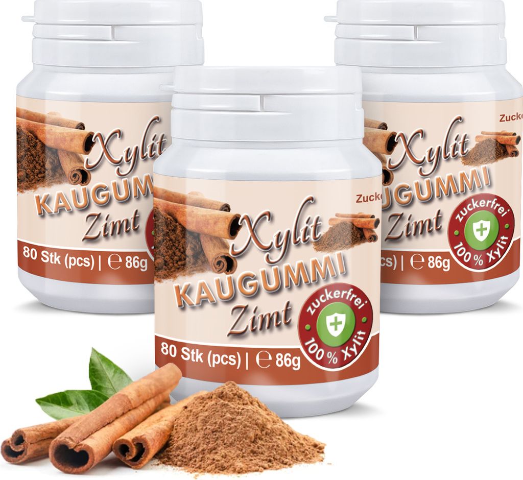 Xylitquelle Zahnpflegekaugummi ZIMT | 3 x 80 Stk | 100% Xylit für angenehmen Atem | zuckerfrei, vegan, ohne Aspartam | 240 Kaugummis (3er Pack)