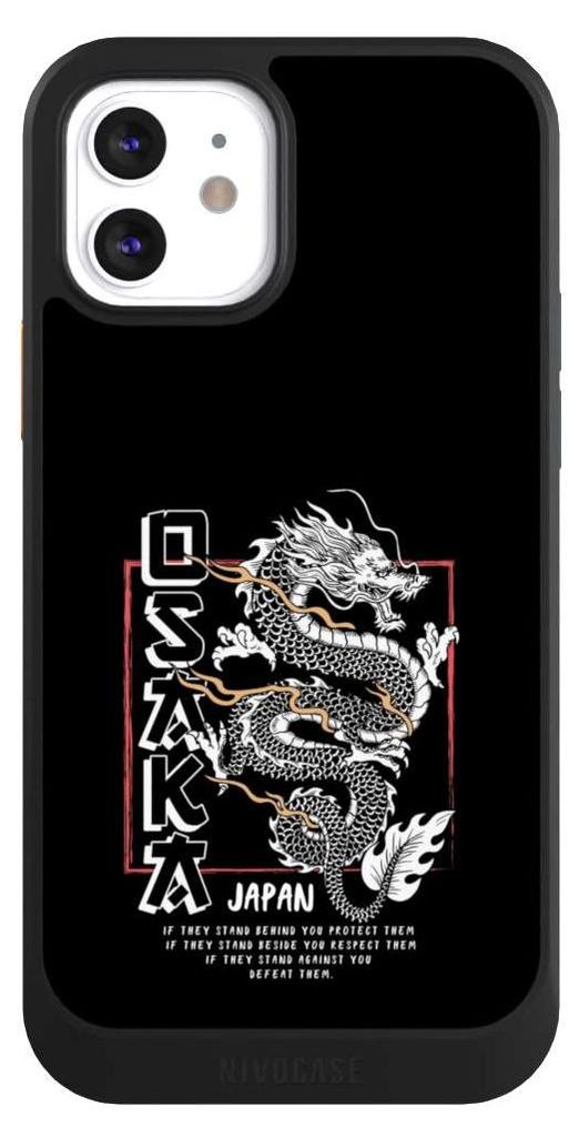 NIVOCASE Hülle für Apple iPhone 12 Handyhülle NIVOcore Case Schwarz Drache Japan Meer