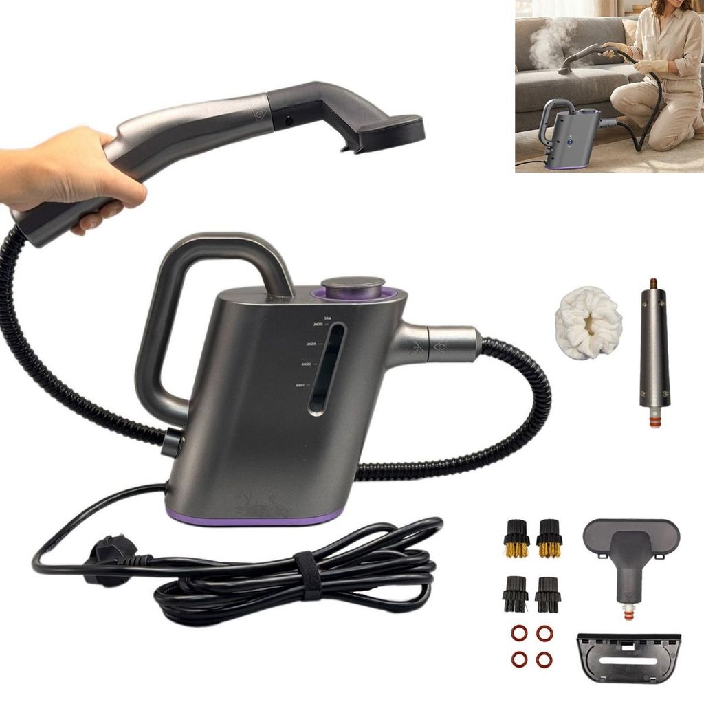 Dampfreiniger Handgerät 550ML Tank,15s Schnellaufheizung Tragbarer Dampfreiniger,1500W Chemiefrei Handdampfreiniger für Küche, Bad, Fugen, Fenst...