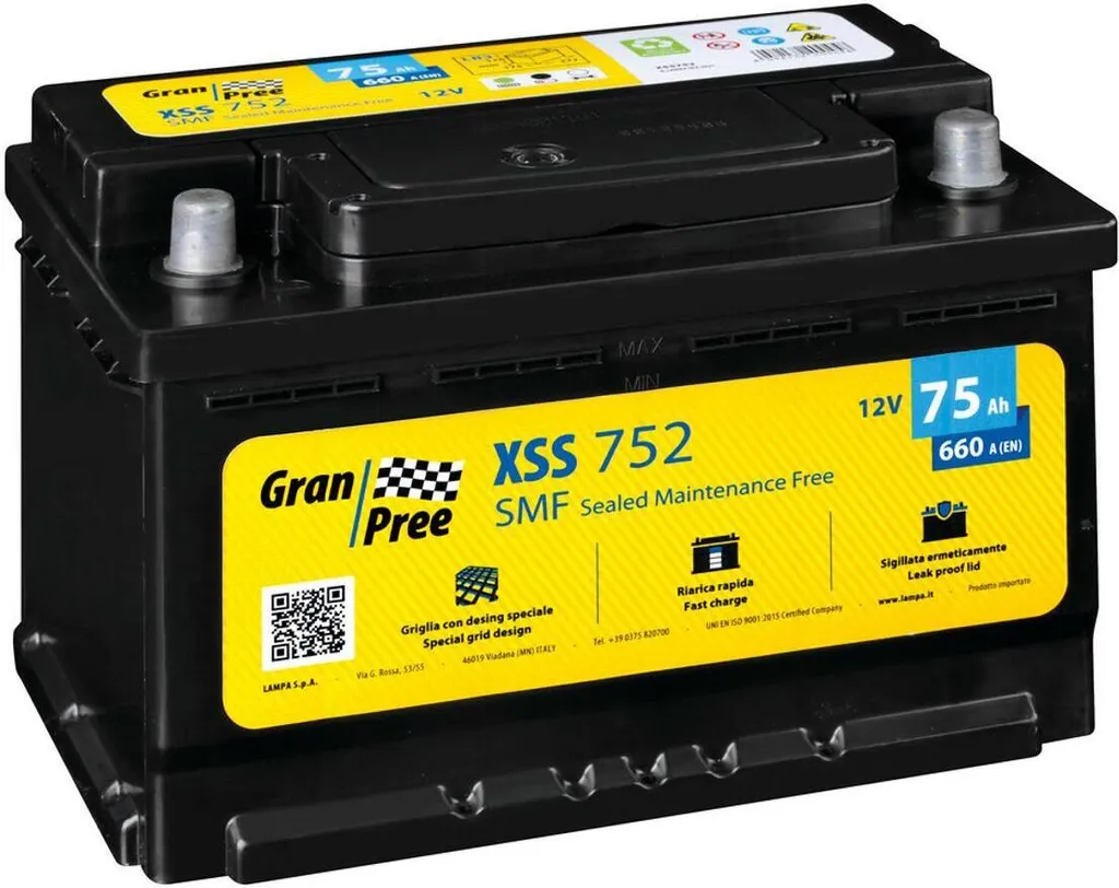 Batteria Gran Prix SMF 75 Ah compatibile con moto e auto ad alta resistenza