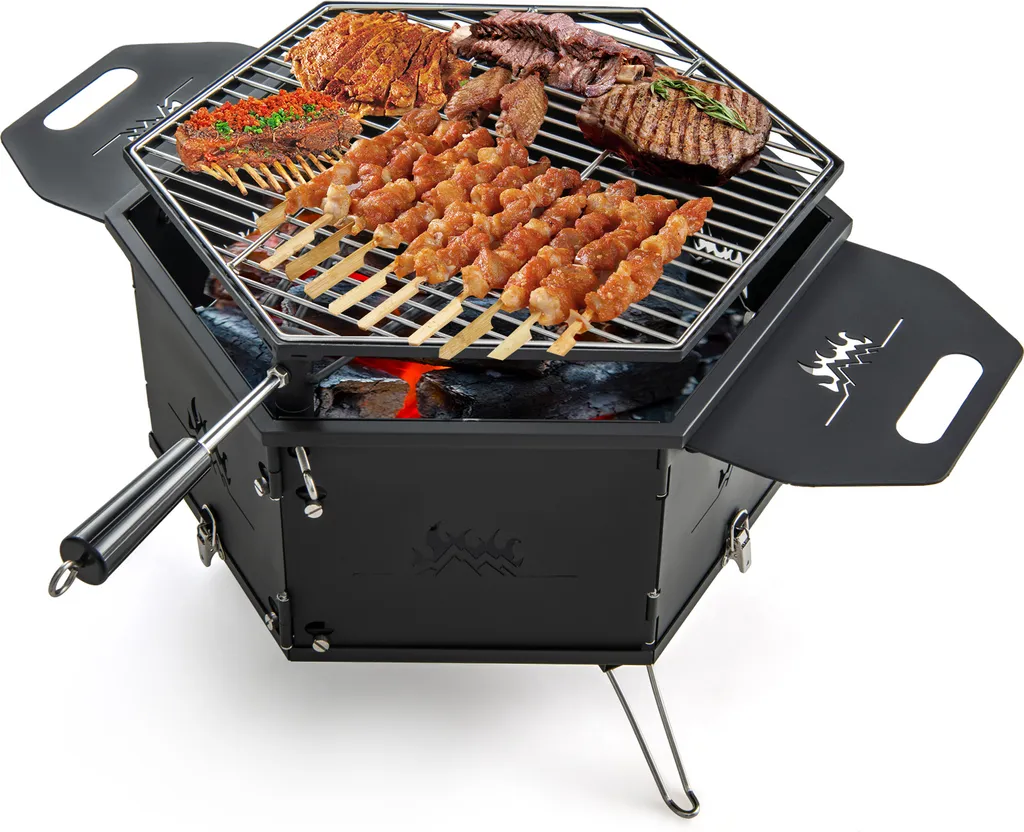 Barbecue de Camping 2 en 1 et Brasero Pliable pour Jardin et Extérieur