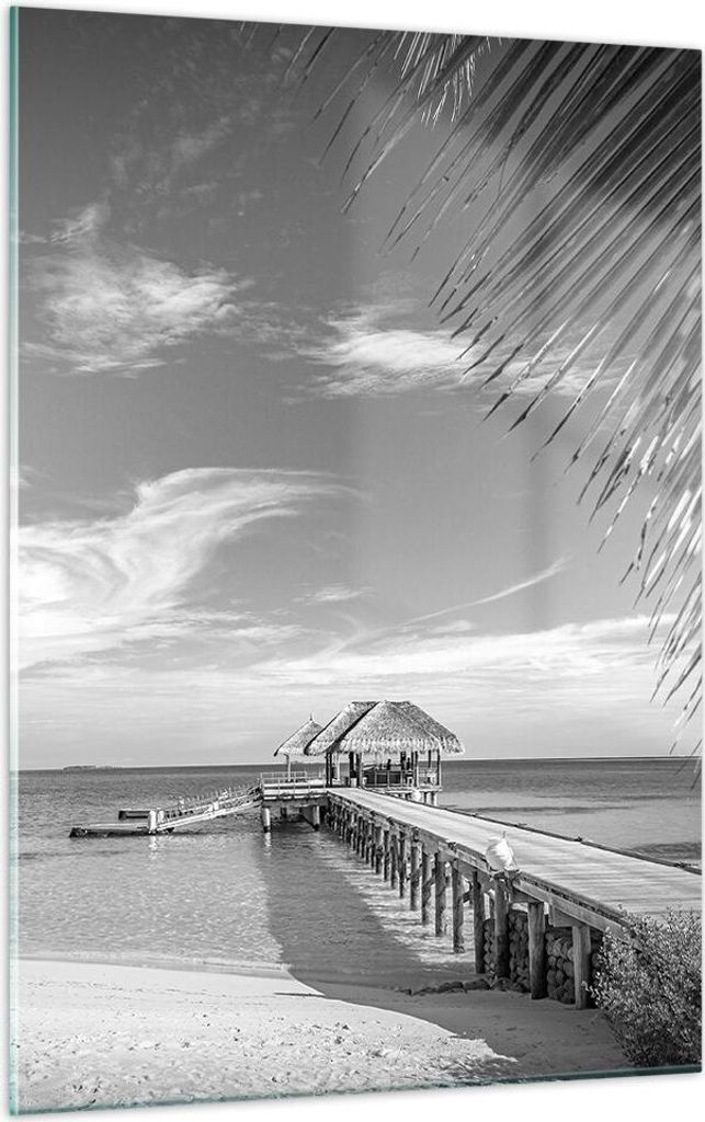 Bilder auf glas - Einteilig - Himmlisch Strand Monochrom - 50x70cm - Glasbilder - Wandbilder - Bilder - zum Aufhängen bereit - Wanddekoration aus ...