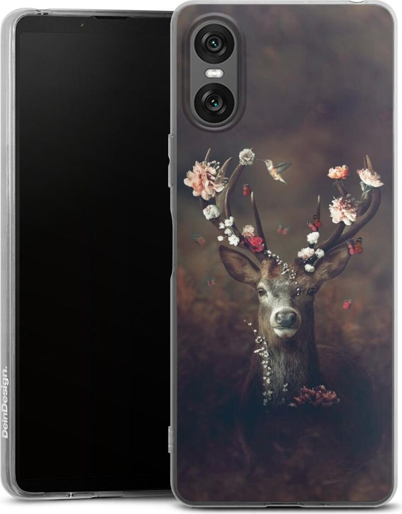 DeinDesign Handyhülle für Sony Xperia 10 VI Silikon Hülle Case Smartphone Schutzhülle Blumen Rehe Rentier