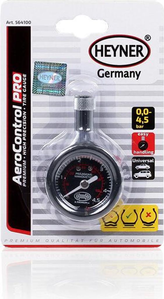 HEYNER Reifendruckprüfer Luftdruckprüfer Manometer Kontrollsystem für Reifen bis 4,5 bar Druckprüfer für Auto Fahrrad und Motorrad
