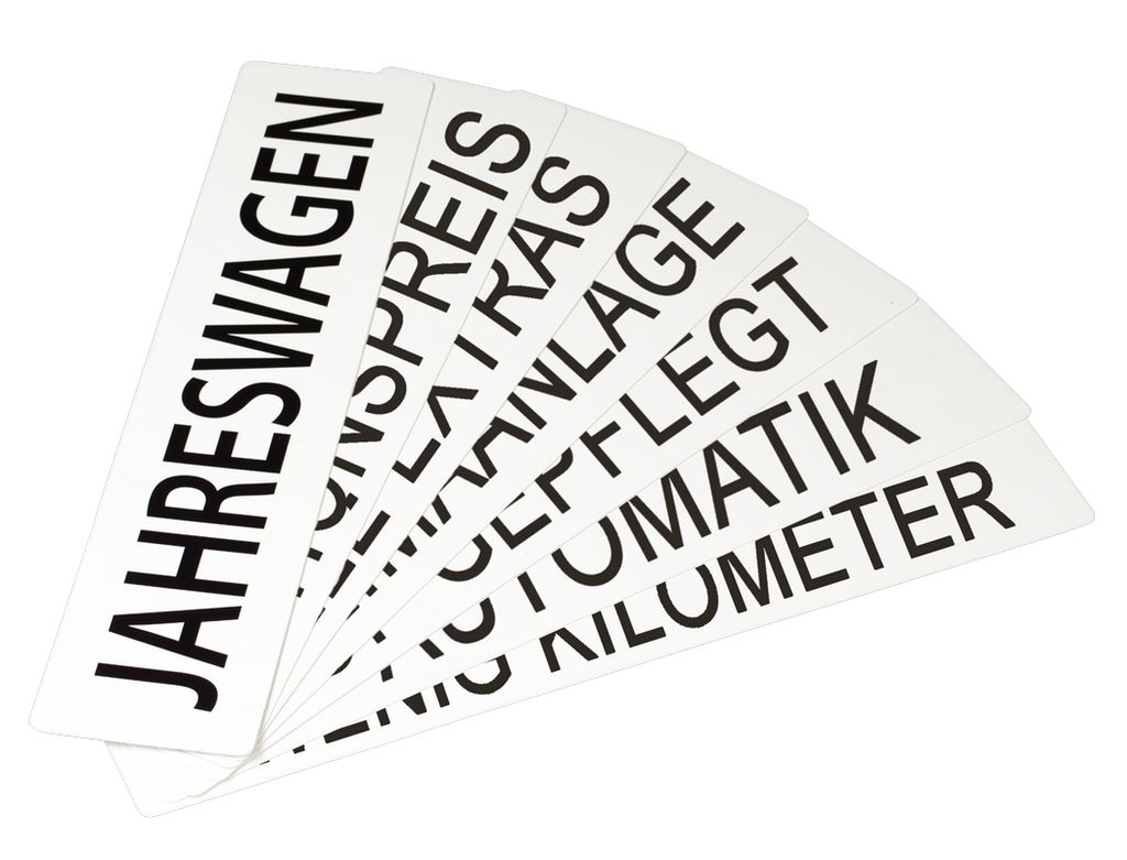 Miniletter Werbeschild, Standardausführungen, aus flexiblem Polypropylen, abgerundete Ecken, frostbruchsicher und UV-lackiert, weiß, Aufdruck - o...