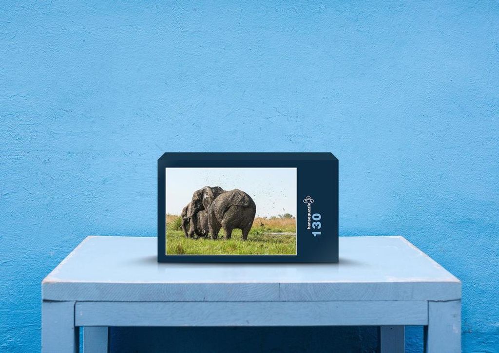 hansepuzzle 82489 - Elefanten Puzzle, 130 Teile, Tierwelt, 28,7 x 20,0cm mit hochwertiger Aufbewahrung, Kartonbox und wiederverschließbarem Beutel