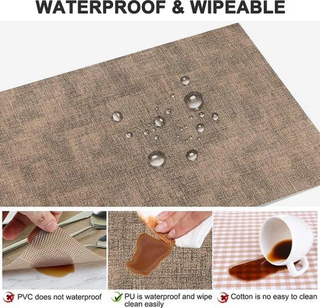 Sets de table lavables en cuir synthétique marron lot de 6 pièces chic