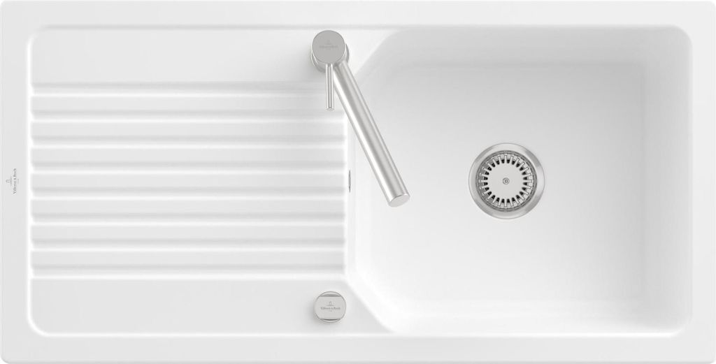 Villeroy & Boch 338602RW Linara 60 Keramikspüle Einbauspüle Unterschrankbreite ab 60 cm Stone White mit Excenterbetätigung - inkl.