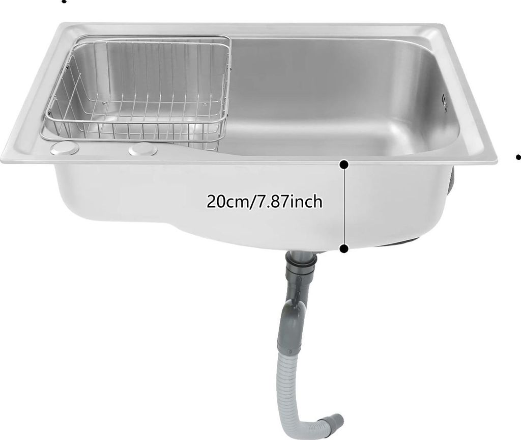 Küchenspüle, integrierter Abtropfkorb, gebürsteter Edelstahl, Silber