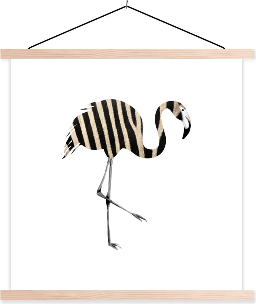 MuchoWow Textilposter Flamingo - Linie - Muster 40x40 cm mit holzfarbenen Rahmen - Posterleiste