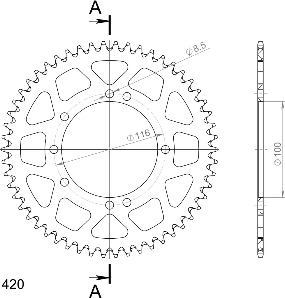 Couronne de transmission 54 dents Supersprox en aluminium noir 420