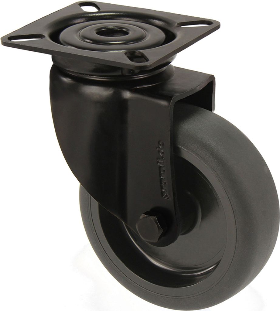 Lenkrolle - Möbelrolle Schwarz 75 mm Gummi mit Platte - Pro Stück