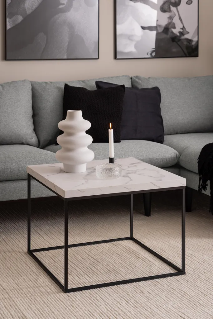 Table basse 60cm Barossa décor marbre blanc structure stable et chic - 5