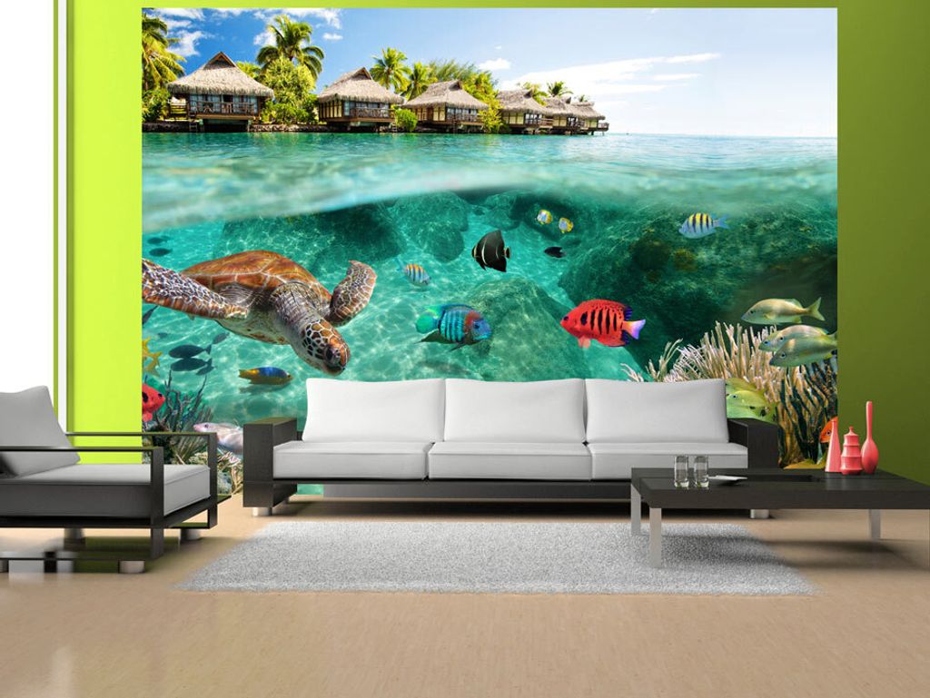 Vlies Fototapete Natur 400x280 cm Tapeten Wandtapete XXL Landschaft Meer Fish Himmel tropischen Insel Sommer c-A-0027-a-a