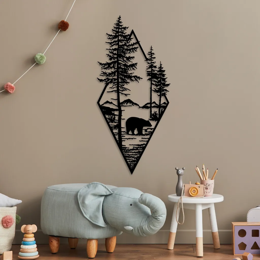 Wallity, Orso - Nero v2, Accessorio decorativo da parete in metallo, Nero, 100 % METALLO, 39 x 85 cm - 2