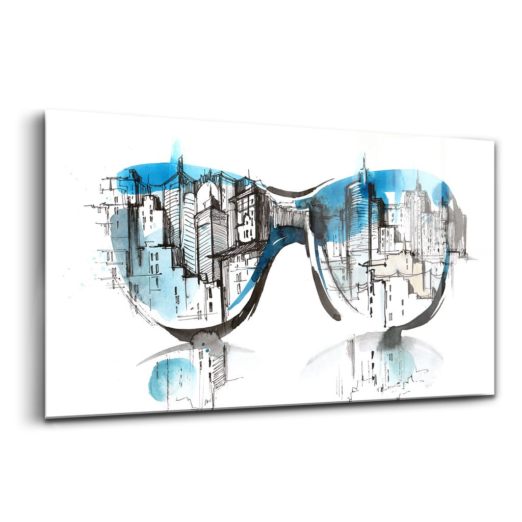 Glasbild - dekorative Malerei - moderne Malerei - 100x50 - Stadt mit Brille