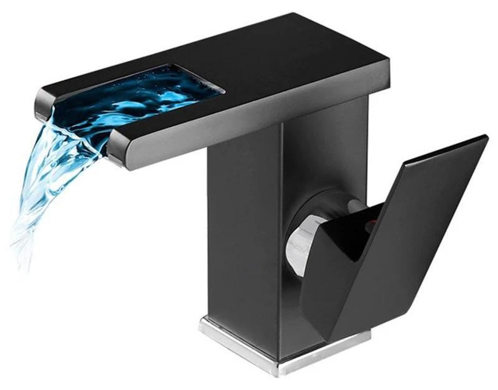 Waschtischarmatur LED-Wasserfall - Temperaturabhängiger Farbwechsel - Wasserbetrieben, Ohne Batterien - Einhebel, 1-Loch - Messing, Keramikkartusc...