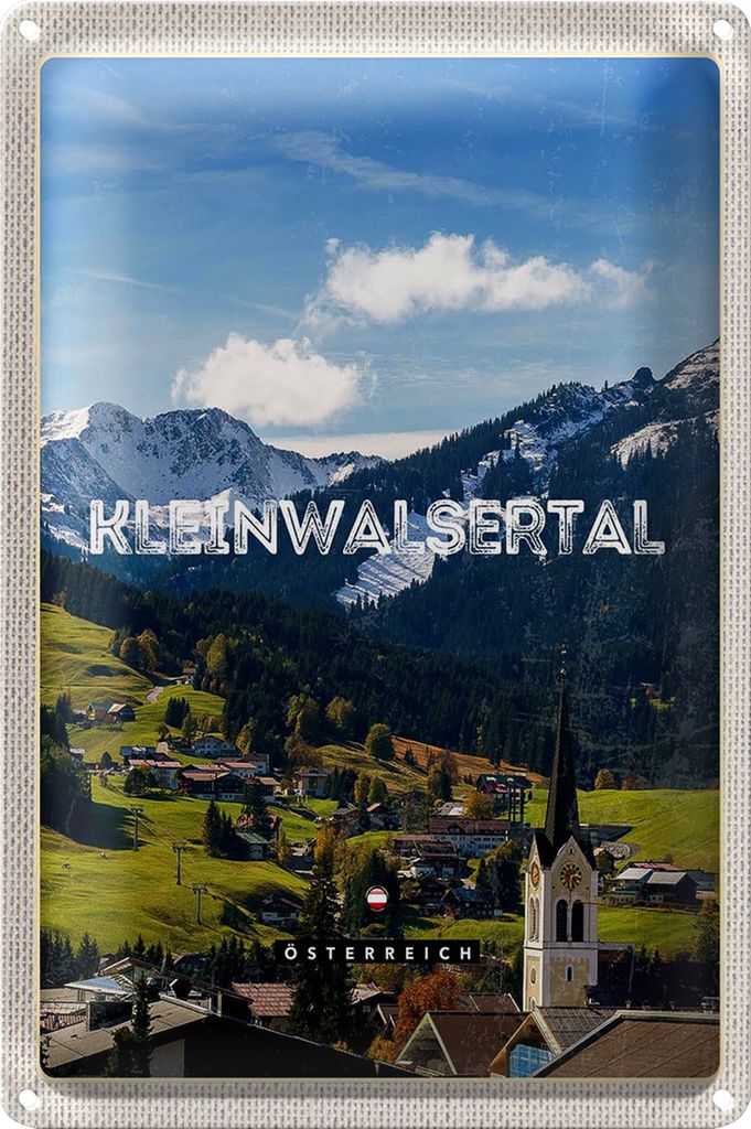 Blechschild Reise 18x12cm Kleinwalsertal Kirche Gondel Wanderung