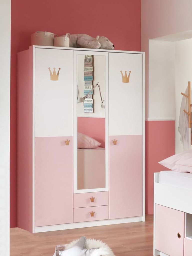 Cindy2 Šatní skříň třídveřová se zrcadlem Bílá / Rose Obrázek produktu 1