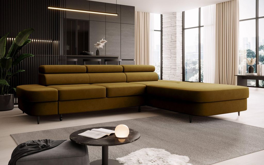NEXT COLLECTION Ecksofa Jazz Einfache Form, verstellbare Kopfstützen, Schlaffunktion, Rechts, gold