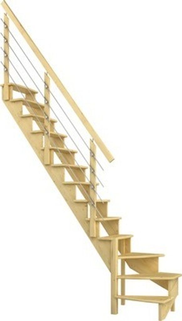 Pertura Wangentreppe Filia Kiefer Leimholz Ohne Setzstufen Seitenwange kiefer 1/4-gewendelt unten links 65 cm 12 Stufen